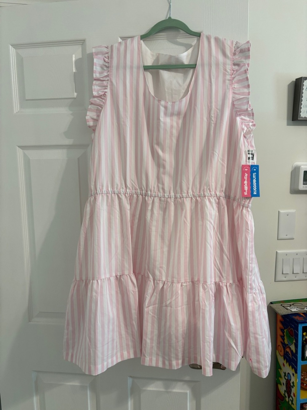 Pink Stripe Ruffle Sleeve Dress